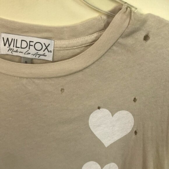 Wildfox Cotton Hearts Graphic Distressed Short Sleeve Tee Crop Soft Stretch Top - Picture 6 of 13